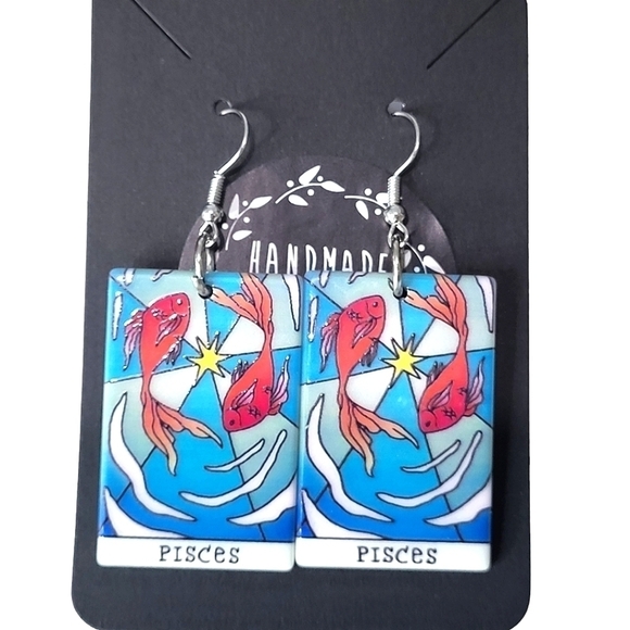 Handmade Acrylic Pisces Zodiac Earrings - Picture 2 of 3